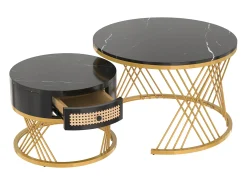 Mesa De Centro*ModernLuxe Conjunto de 2 mesas de centro encaixáveis ​​​​- tampo efeito mármore - Preto