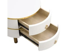 Outlet ModernLuxe Conjunto de 2 mesas de centro encastráveis ​​com 2 gavetas - Tampo em vidro temperado castanho - Branco Castanho / Branco