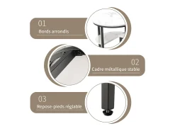 Conjunto de 2 mesas de centro encaixáveis escandinavas - oval, estampa de mármore, prateleiras de armazenamento, estrutura de metal preta^ Mesa De Centro