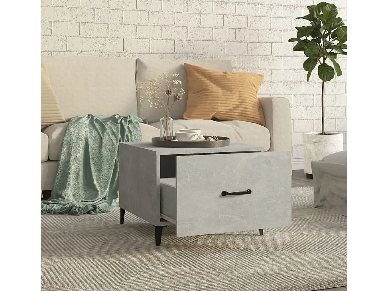 Mesa De Centro| Conjunto de 2 Mesas de Centro | Mesa de apoio + pernas de metal 50x50x40 cm sonoma cinza Cinzento