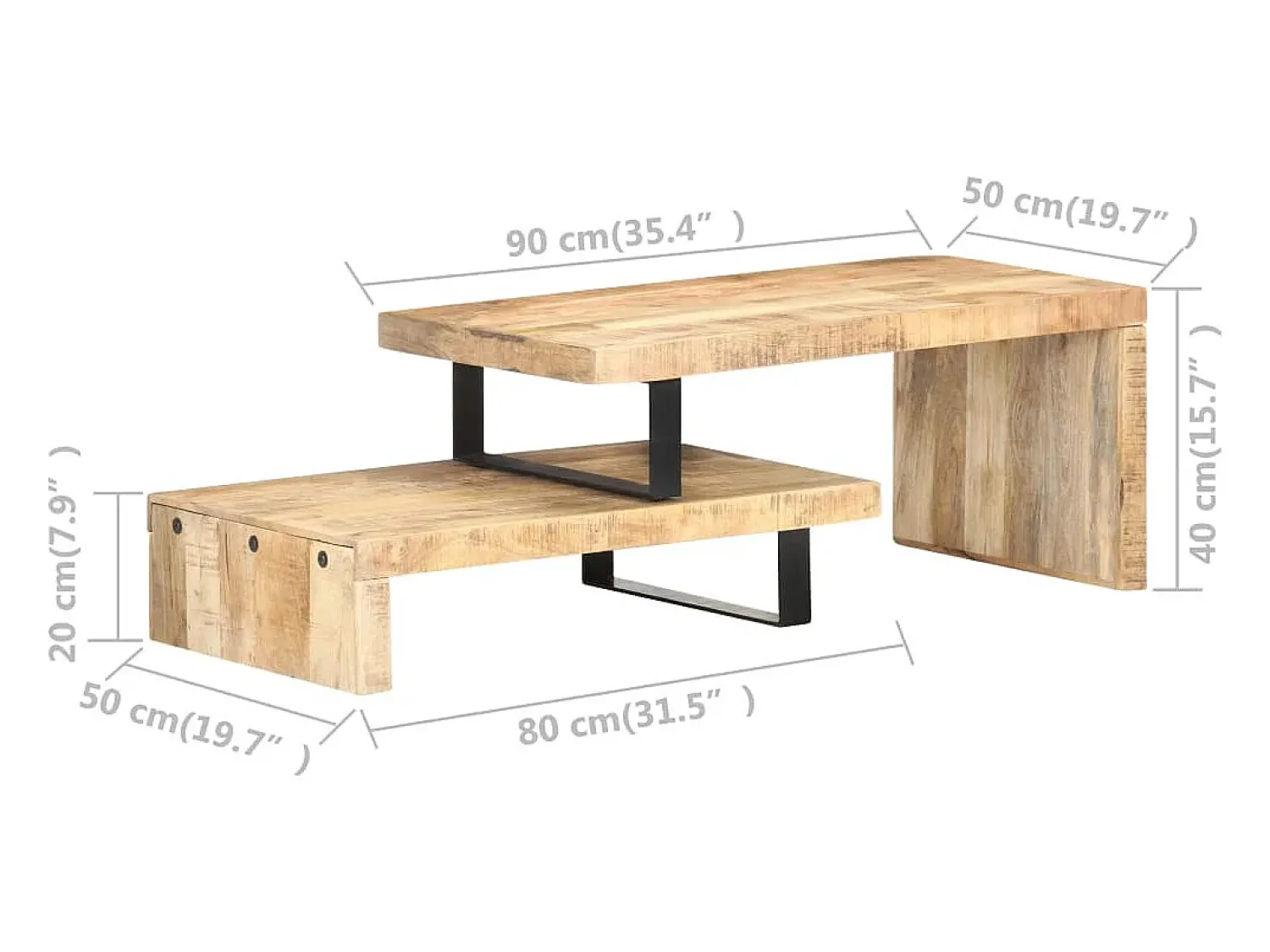 Sale Conjunto de 2 Mesas de Centro | Mesa de apoio madeira de mangueira maciça Castanho