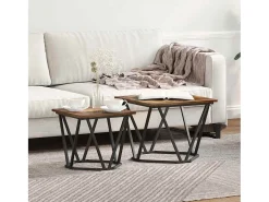 Mesa De Centro| Conjunto de 2 Mesas de Centro | Mesa de apoio Carvalho fumado Castanho