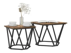 Mesa De Centro| Conjunto de 2 Mesas de Centro | Mesa de apoio Carvalho fumado Castanho