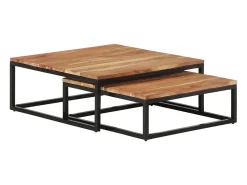 Mesa De Centro* Conjunto de 2 Mesas de Centro | Mesa de apoio de encastrar madeira de acácia maciça Castanho