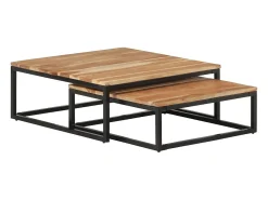 Mesa De Centro* Conjunto de 2 Mesas de Centro | Mesa de apoio de encastrar madeira de acácia maciça Castanho