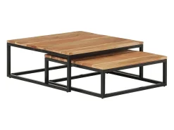 Mesa De Centro* Conjunto de 2 Mesas de Centro | Mesa de apoio de encastrar madeira de acácia maciça Castanho