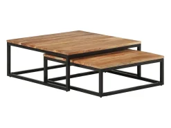 Mesa De Centro* Conjunto de 2 Mesas de Centro | Mesa de apoio de encastrar madeira de acácia maciça Castanho
