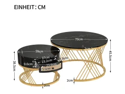 Mesa De Centro|Merax Conjunto de 2 mesas de centro encastradas com gaveta - madeira MDF e metal - tampo padrão mármore - Preto