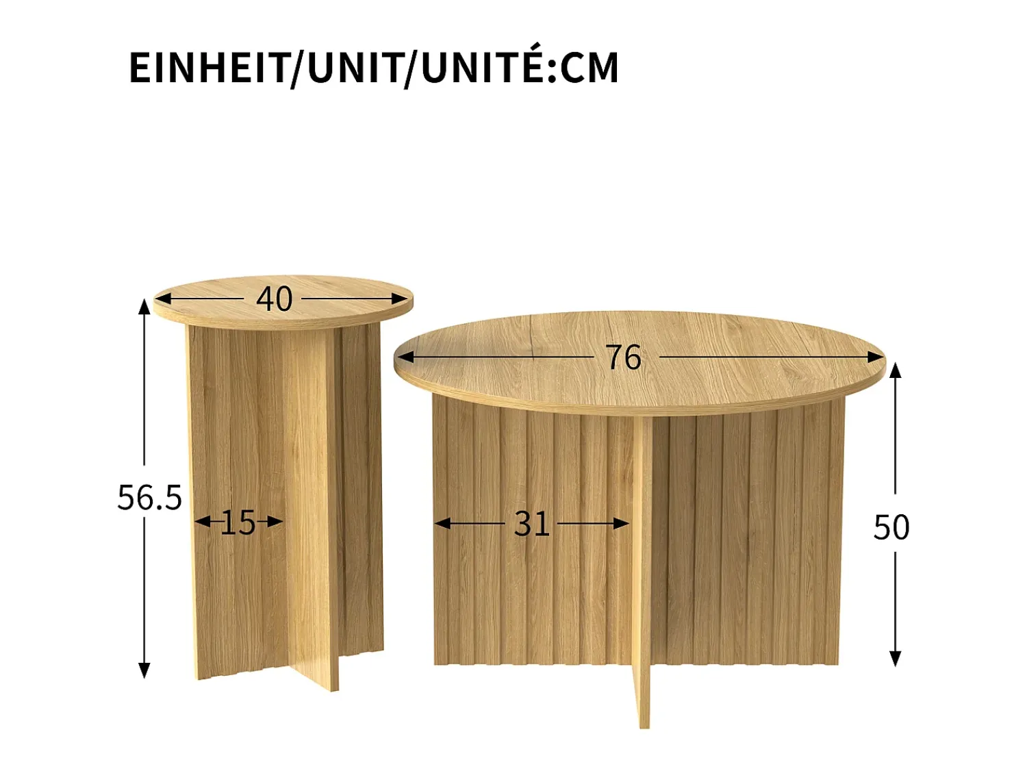 Mesa De Centro*ModernLuxe Conjunto de 2 mesas de centro - tampo redondo - aspecto madeira - MDF + painéis de partículas - Natural Natural claro