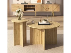 Mesa De Centro*ModernLuxe Conjunto de 2 mesas de centro - tampo redondo - aspecto madeira - MDF + painéis de partículas - Natural Natural claro