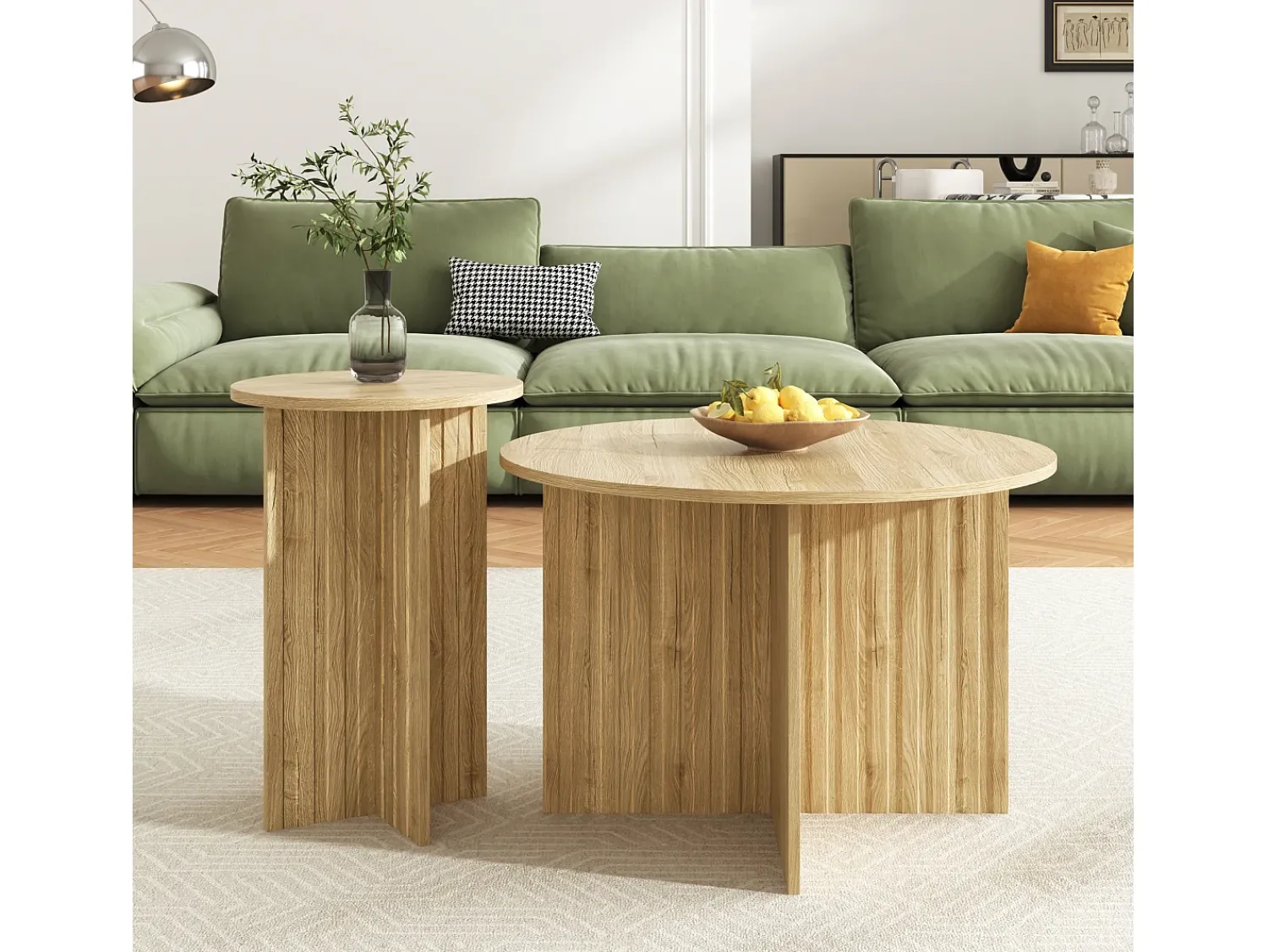 Mesa De Centro*ModernLuxe Conjunto de 2 mesas de centro - tampo redondo - aspecto madeira - MDF + painéis de partículas - Natural Natural claro
