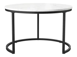 Mesa De Centro| Conjunto de 2 mesas de centro redondas modernas - mármore e metal, elegantes para sala de estar, escritório, varanda Branco