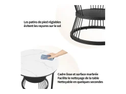 Mesa De Centro| Conjunto de 2 mesas de centro redondas modernas - mármore e metal, elegantes para sala de estar, escritório, varanda Branco