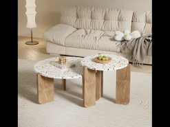 ModernLuxe Conjunto de 2 mesas de encastrar - MDF - textura salpicada - Natural^ Mesa De Centro