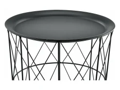 Mesa De Apoio*Helloshop26 Conjunto de 3 mesas de encaixe mesa de centro/mesa de estar em metal com tampo removível 40x40x44 cm preta 03_0006057 Preto