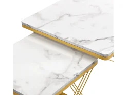 ModernLuxe Conjunto de 2 mesas de encastrar - tampo em mármore - Branco e Dourado^ Mesa De Centro