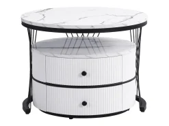 Mesa De Centro*Hauss Spole Conjunto de 2 mesas de encaixe com 2 gavetas, tampo com efeito mármore - Branco e Preto