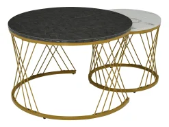 Mesa De Centro*ModernLuxe Conjunto de 2 mesas de encastrar - folheado com padrão mármore - estrutura metálica - Cinza Cinzento / Branco