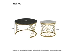 Mesa De Centro*ModernLuxe Conjunto de 2 mesas de encastrar - folheado com padrão mármore - estrutura metálica - Cinza Cinzento / Branco