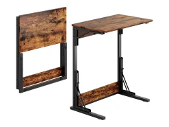 Mesa De Apoio|Hauss Spole Conjunto de 2 mesas laterais dobráveis ​​- Metal preto e madeira rústica castanha Castanho