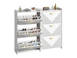 New ModernLuxe Conjunto de 2 móveis para sapatos 140x30x120 cm - 6 portas basculantes - 12 compartimentos de armazenamento - MDF - Branco