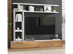 Sale Merax Conjunto de armário de parede - 180 x 35 x 150 cm - com móvel de TV + 2 prateleiras de parede - aglomerado - branco + natural Natural claro