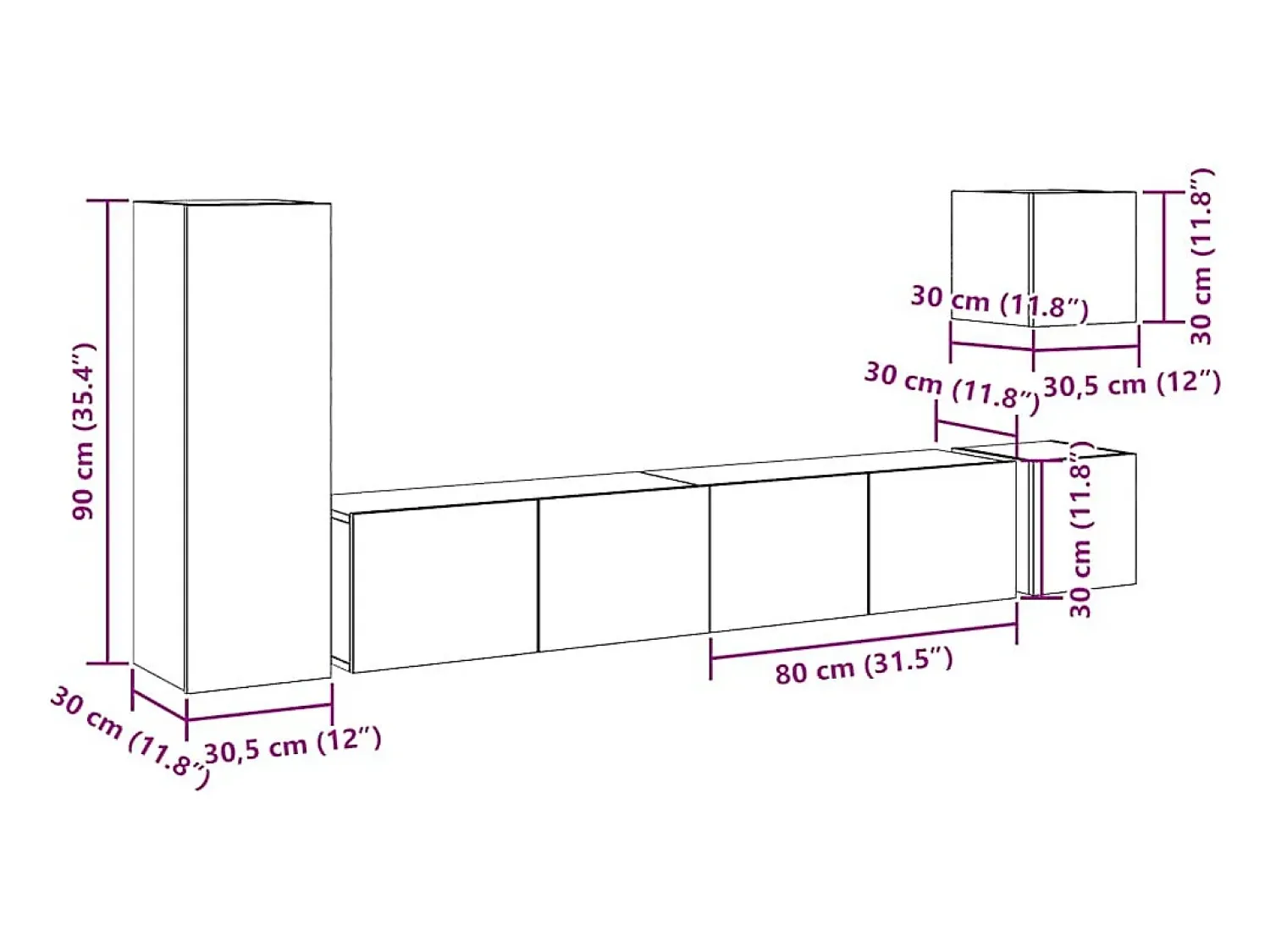 vidaxl Conjunto de armário TV de parede 5 pcs madeira madeira velha^ Móvel De Tv
