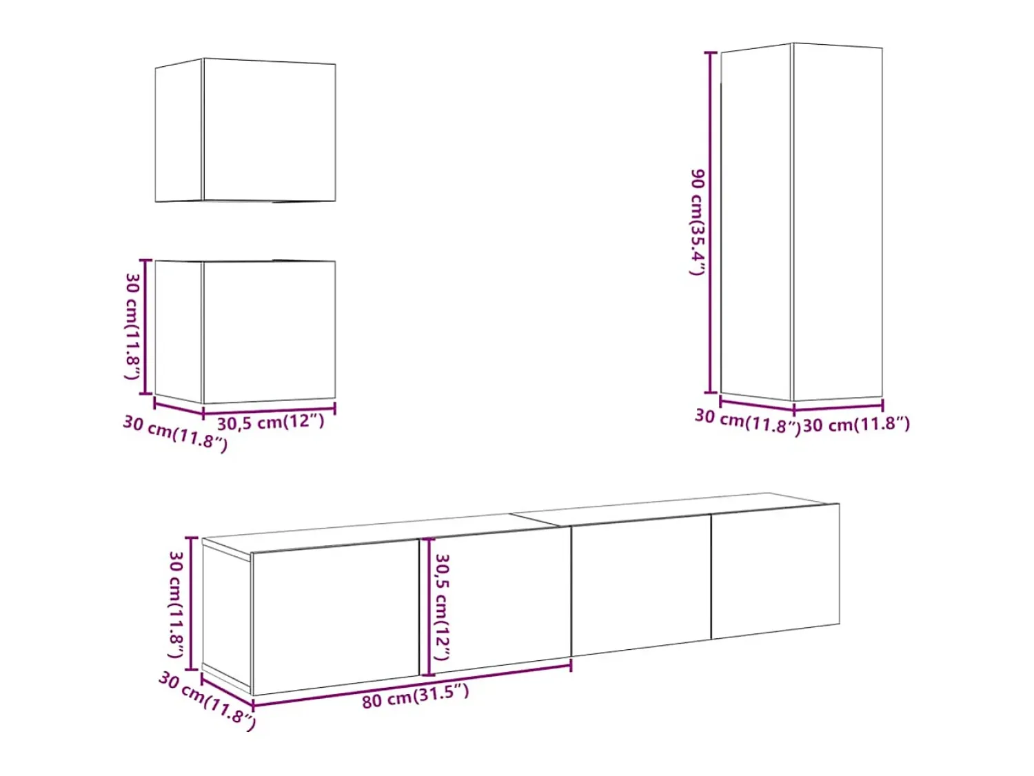 vidaxl Conjunto de armário TV de parede 5 pcs madeira madeira velha^ Móvel De Tv