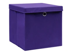 Clearance vidaxl Conjunto de Caixas de Arrumação com Tampa em Tecido Roxo - 4 Peças 32x32x32 cm Violeta