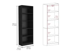 Biblioteca|TuHome Conjunto de estante de escritório em melamina de 3 peças com prateleiras, 180.6 cm X 188.4 cm X 29.9 cm , Preto