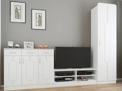 Clearance VCM Conjunto de guarda-roupa de madeira | Móveis de piso | Dimensões por painel: A. 110 x L. 27 x P. 2 cm | Por painel 2 ganchos - Balia (Branco) Multicor