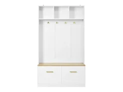 Outlet Merax Conjunto de guarda-roupa/armário - 105 x 40 x 180 cm - com banco + espaço de armazenamento aberto + 2 portas + 4 ganchos - MDF + aglomerado - Branco