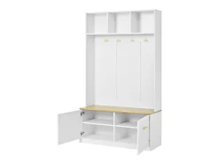 Outlet Merax Conjunto de guarda-roupa/armário - 105 x 40 x 180 cm - com banco + espaço de armazenamento aberto + 2 portas + 4 ganchos - MDF + aglomerado - Branco