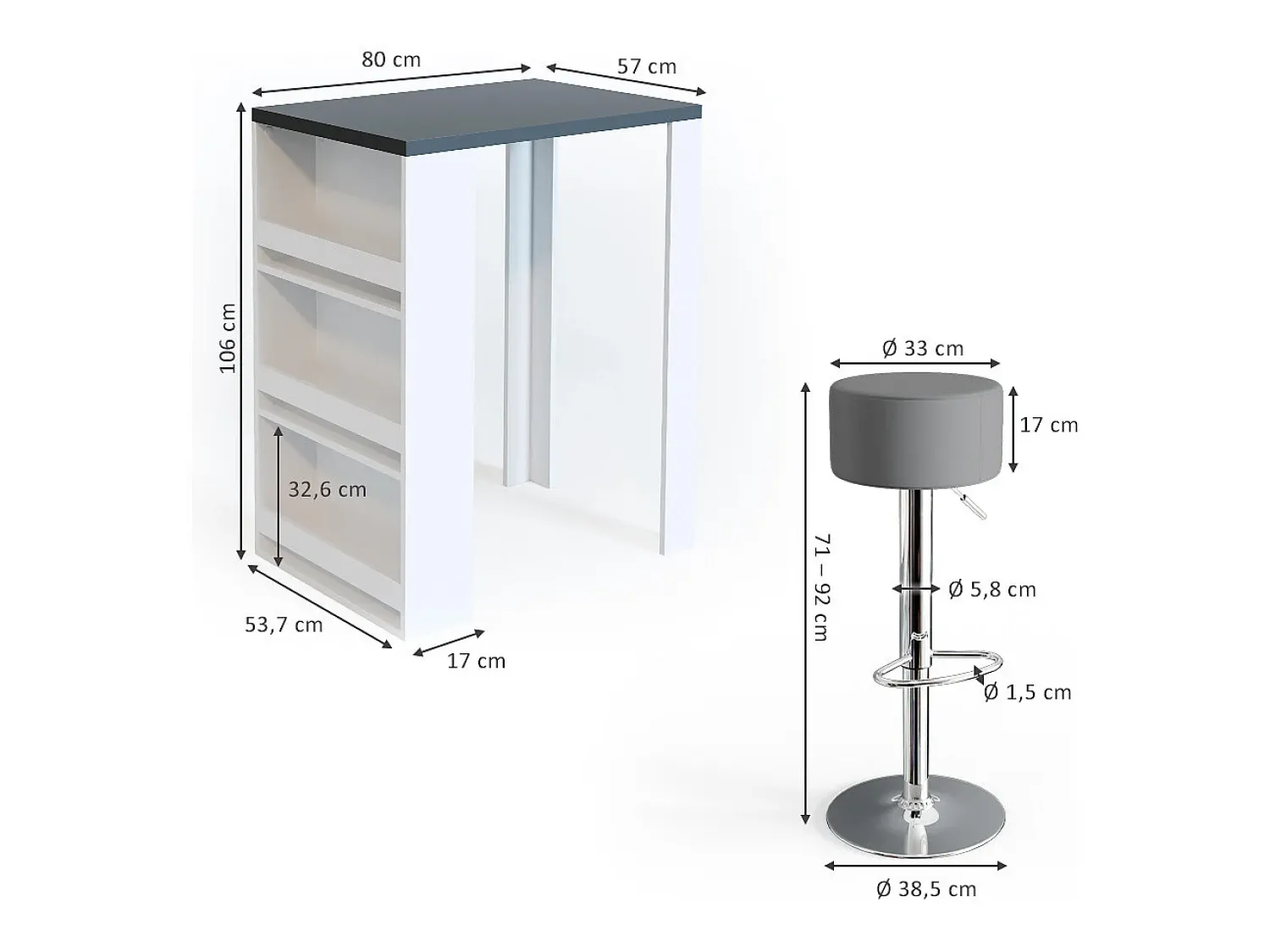 New Vicco Conjunto de mesa de bar antracite/branco 57x80x106 Cinza antracite