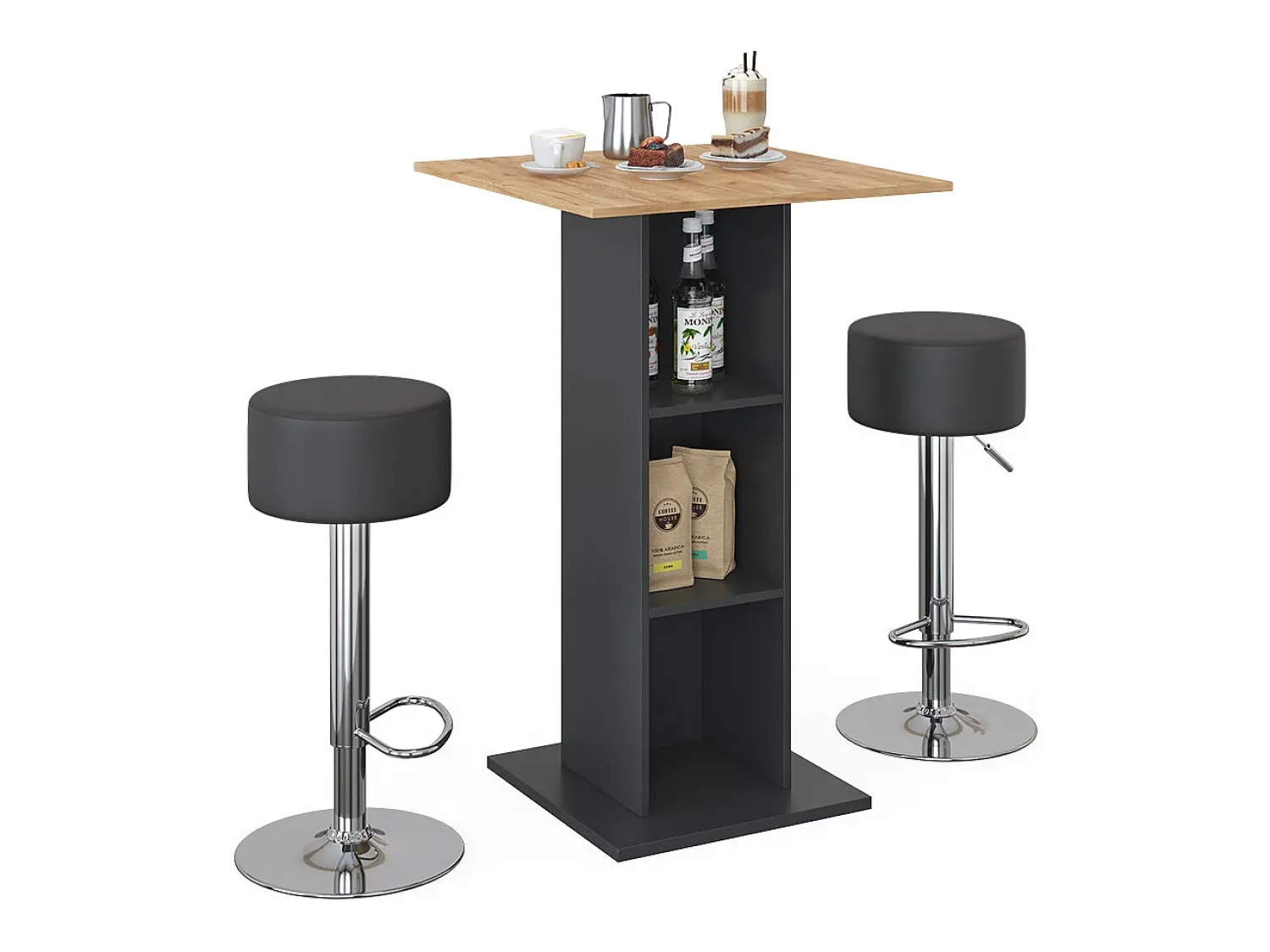 Vicco Conjunto de mesa de bar antracite 70x70x109 rodeo^ Móvel De Bar