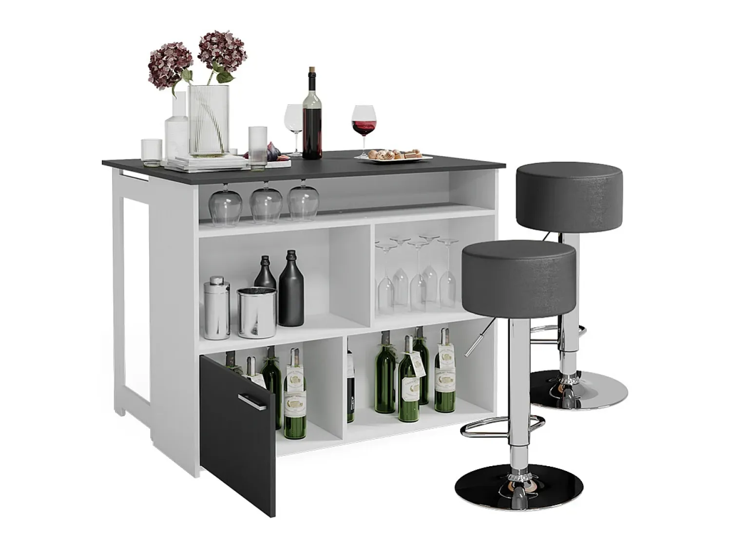 Móvel De Bar|Vicco Conjunto de mesa de bar antracite/branco 116x37x90.5 dominic Cinza antracite