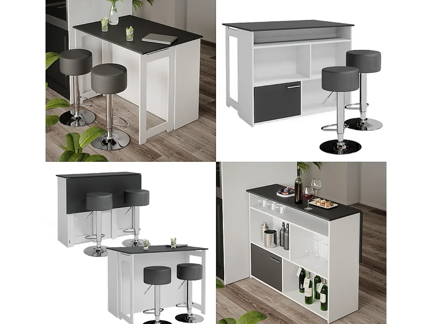 Móvel De Bar|Vicco Conjunto de mesa de bar antracite/branco 116x37x90.5 dominic Cinza antracite