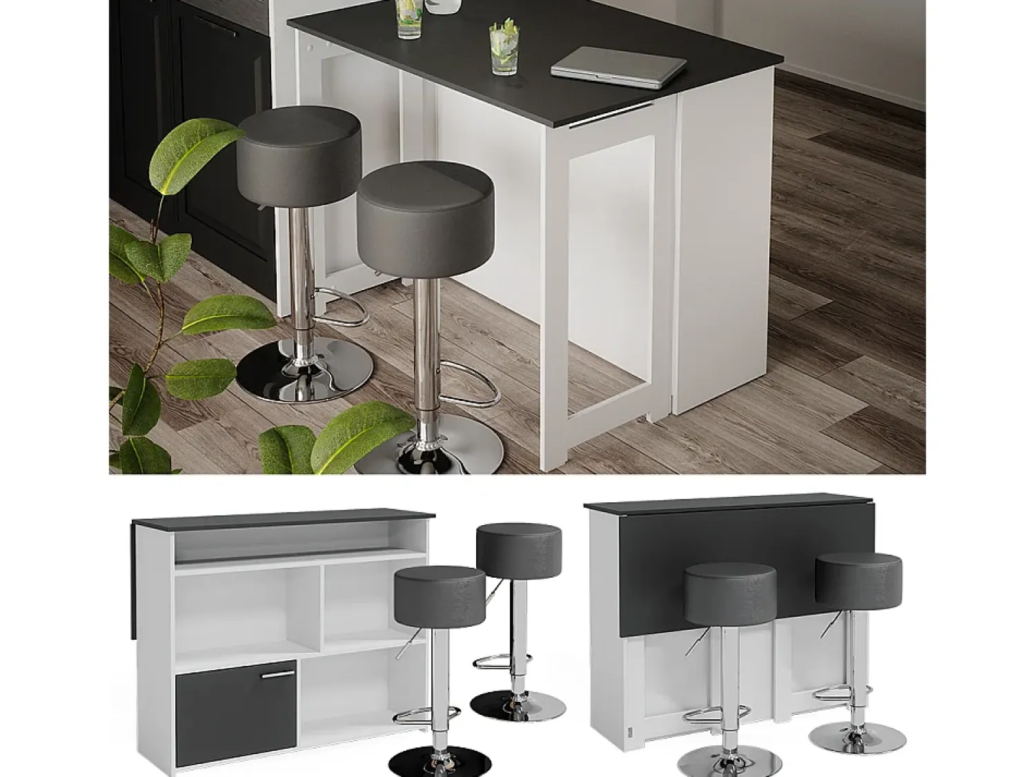 Móvel De Bar|Vicco Conjunto de mesa de bar antracite/branco 116x37x90.5 dominic Cinza antracite