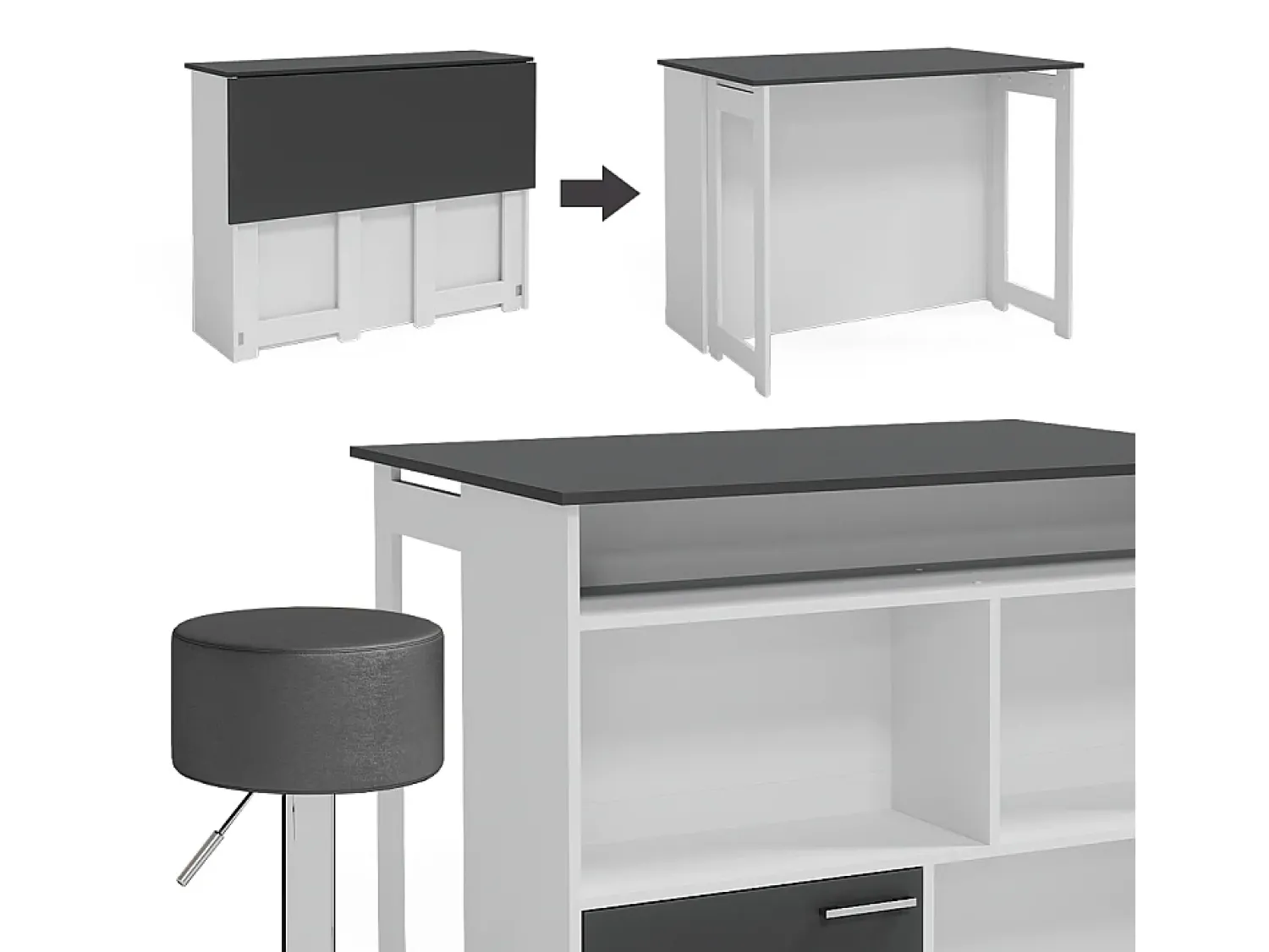 Móvel De Bar|Vicco Conjunto de mesa de bar antracite/branco 116x37x90.5 dominic Cinza antracite
