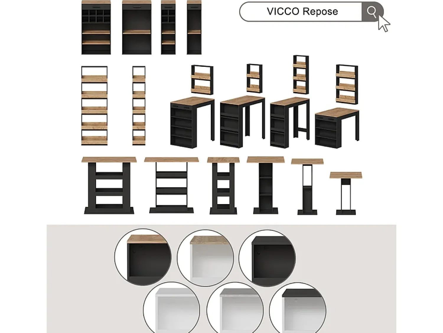 Móvel De Bar|Vicco Conjunto de mesa de bar branco/antracite 57x117x106 repose Cinza antracite
