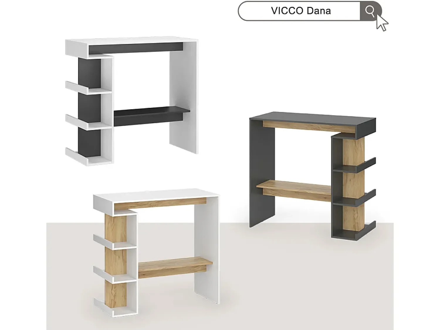 New Vicco Conjunto de mesa de bar carvalho antracite/goldkraft 108x50x103 dana Cinza antracite