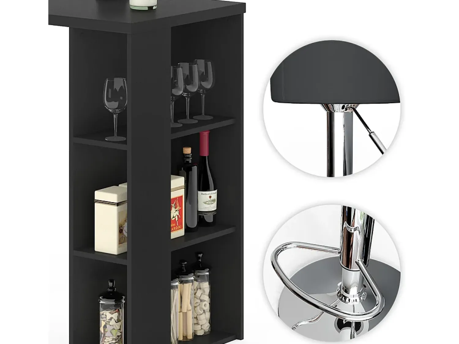 Móvel De Bar|Vicco Conjunto de mesa de bar 120x60x105.6 noel Preto
