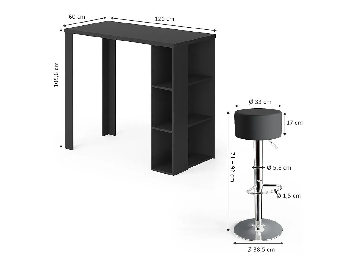 Móvel De Bar|Vicco Conjunto de mesa de bar 120x60x105.6 noel Preto