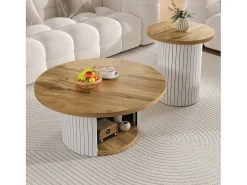 Mesa De Centro*ModernLuxe Conjunto de mesa de centro - Tampo redondo - com compartimentos de armazenamento - MDF - Natural Natural claro