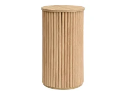 Discount ModernLuxe Conjunto de mesa de centro - Tampo redondo - Padrão de listras verticais - MDF - Natural Natural claro