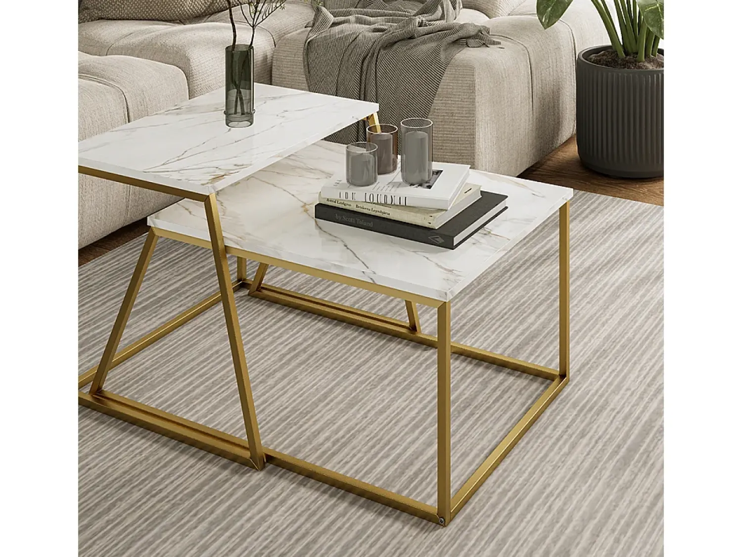 Vicco Conjunto de mesa de centro mármore /dourado 60x50x38 myra^ Mesa De Centro