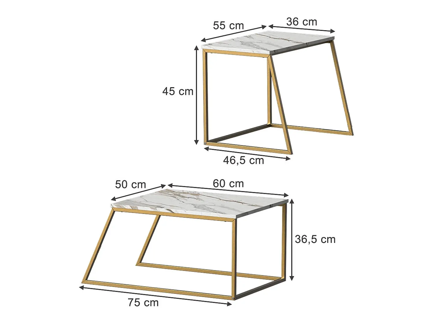 Vicco Conjunto de mesa de centro mármore /dourado 60x50x38 myra^ Mesa De Centro