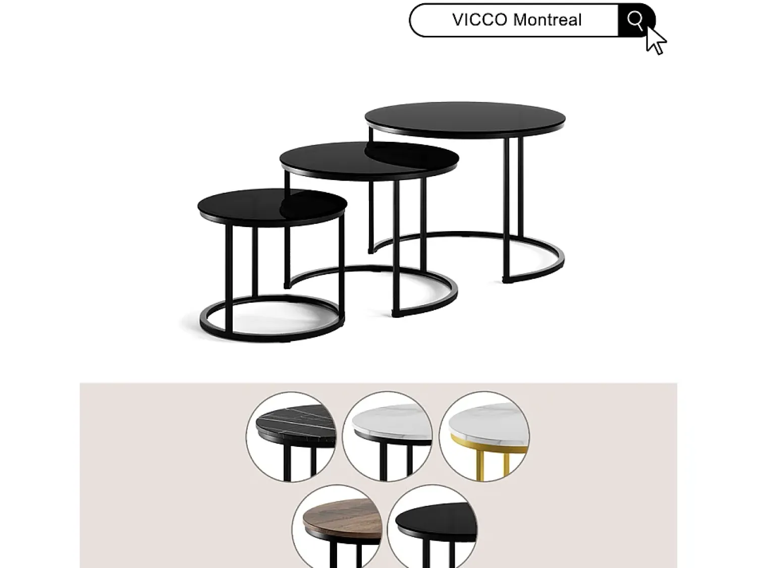 Online Vicco Conjunto de mesa de centro mármore 55x55x44.5 montreal Preto