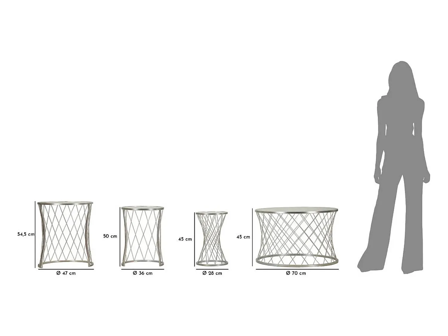 Mesa De Apoio| Conjunto de Mesas Auxiliares VKH571, Prata, 70x70x45 cm, Kendra Home Prateado