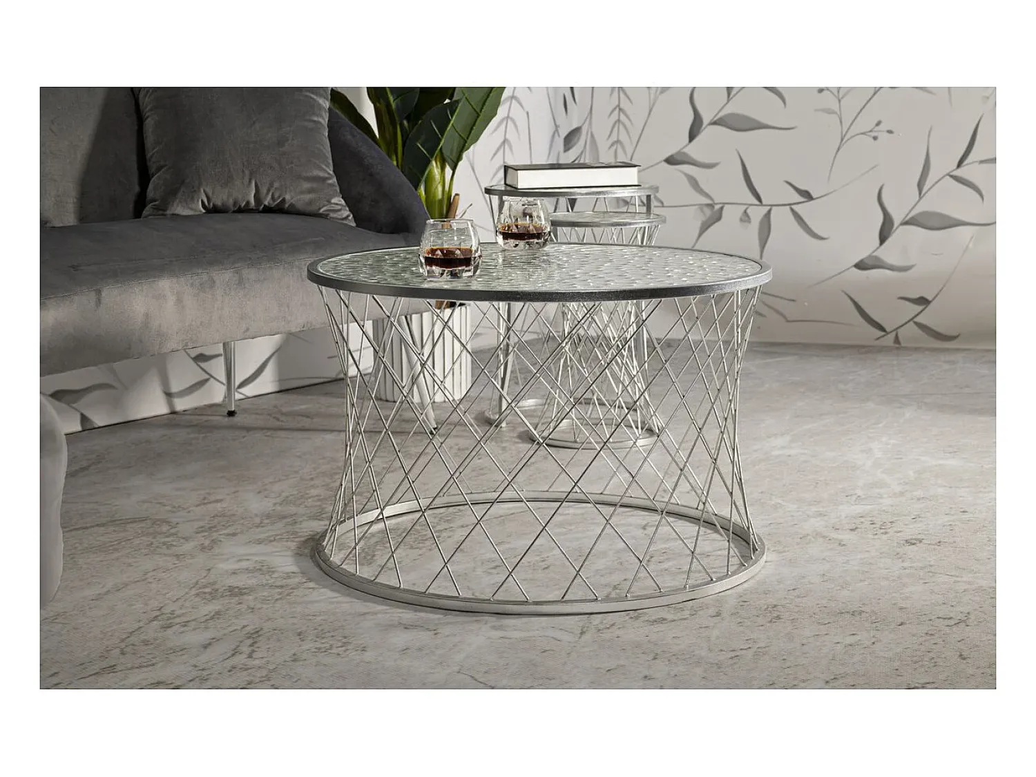 Mesa De Apoio| Conjunto de Mesas Auxiliares VKH571, Prata, 70x70x45 cm, Kendra Home Prateado